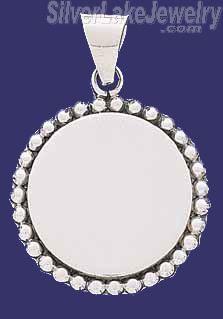 Sterling Silver Circle w/Beads Engravable Charm Pendant - Click Image to Close