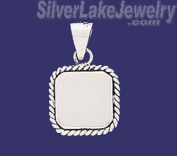 Sterling Silver Square w/Rope Engravable Charm Pendant - Click Image to Close