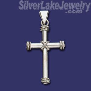 Sterling Silver Tubular Cross w/Ropes Charm Pendant - Click Image to Close