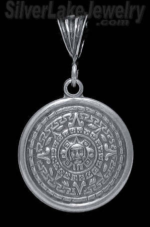 Sterling Silver Aztec Sun Calendar Pendant 22mm - Click Image to Close