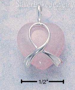 Sterling Silver Small Ribbon Wrapped Rose Quartz Heart Pendant