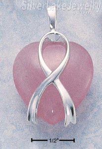 Sterling Silver Large Ribbon Wrapped Rose Quartz Heart Pendant