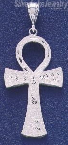 Sterling Silver Big Diamond-cut Ankh Cross Charm Pendant Egyptian Hieroglyphs