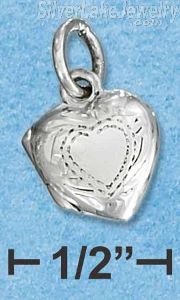 Sterling Silver Small High Polished Heart Locket With Etched Border