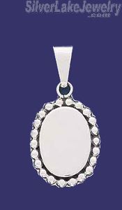 Sterling Silver Oval w/Beads Engravable Charm Pendant